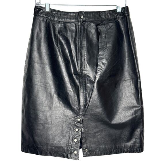 80’s GIII Black Leather Pencil Skirt w/ Snap Slit Closing Back medium - Picture 2 of 14